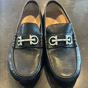 Salvatore Ferragamo Black Leather Loafers with Horsebit Detail